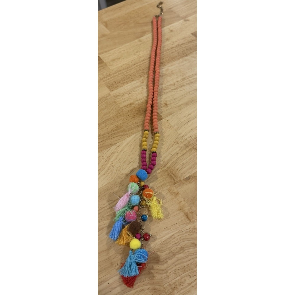 YOUSI Boho Necklace 42" Long Tassel Pom Pom Colorful Beaded Festival Statement